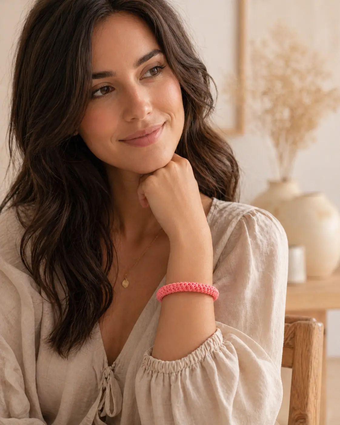 Bracelet en coton rose
