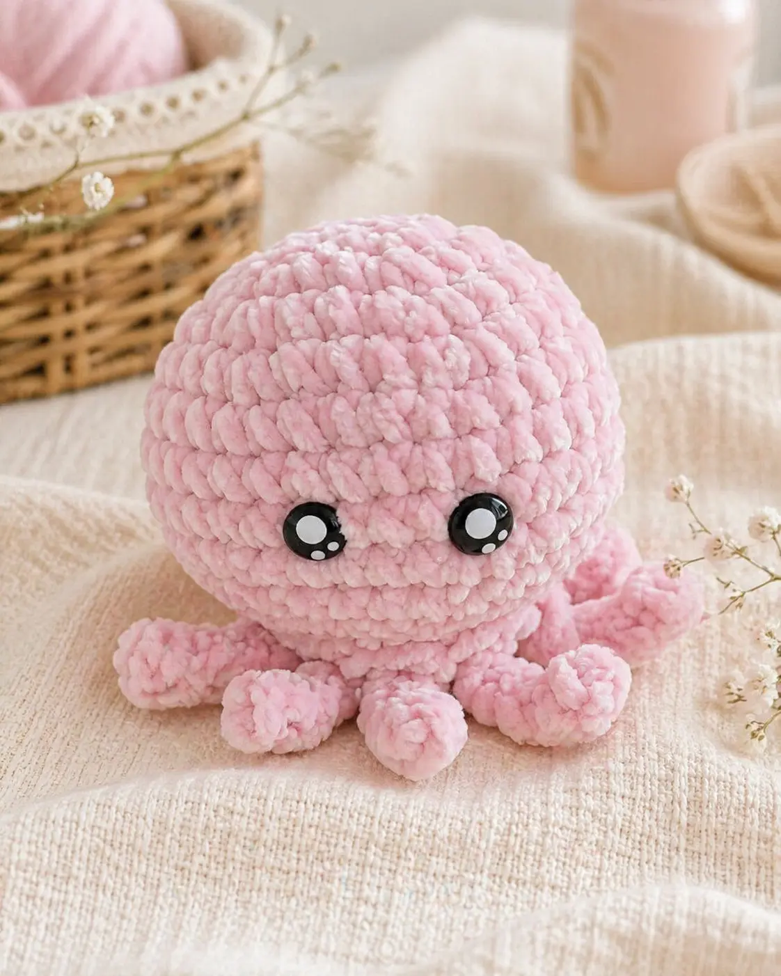 Doudou poulpe rose en coton